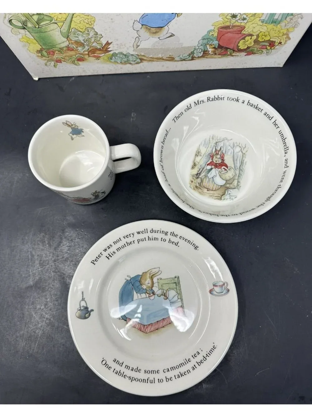 WEDGWOOD PETER RABBIT 3 PC NURSERY SET w/Box Plate Oatmeal Mug Beatrix Potter